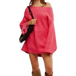 Free People Ruby Pink Ribbed Tunic Sweater | Size XS | NWT Oversized Fit